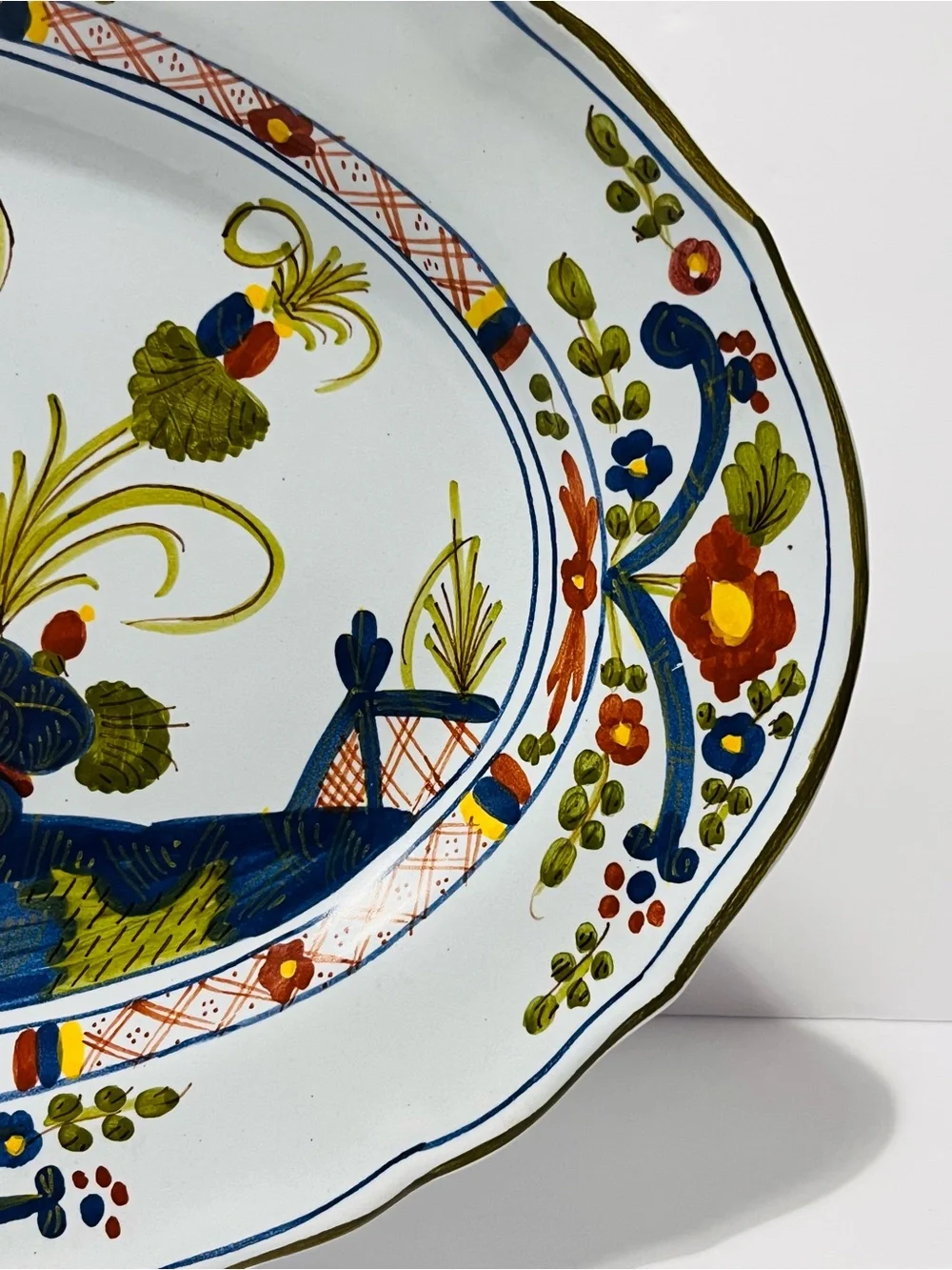 Vintage Faenza Carofano Blue Carnation Large Oval Serving Platter Signed Italy